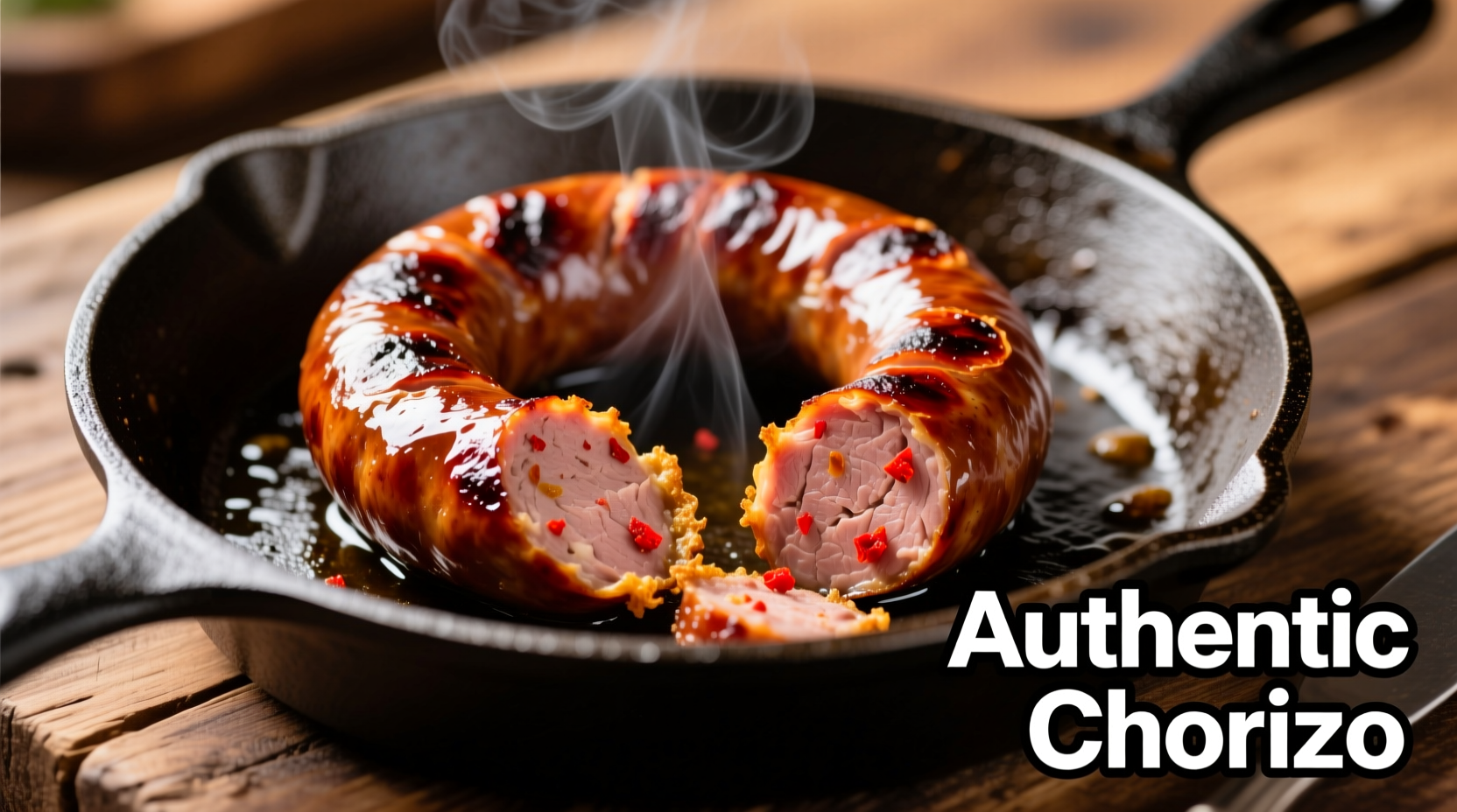 Perfectly cooked chorizo in skillet showing deep brown color