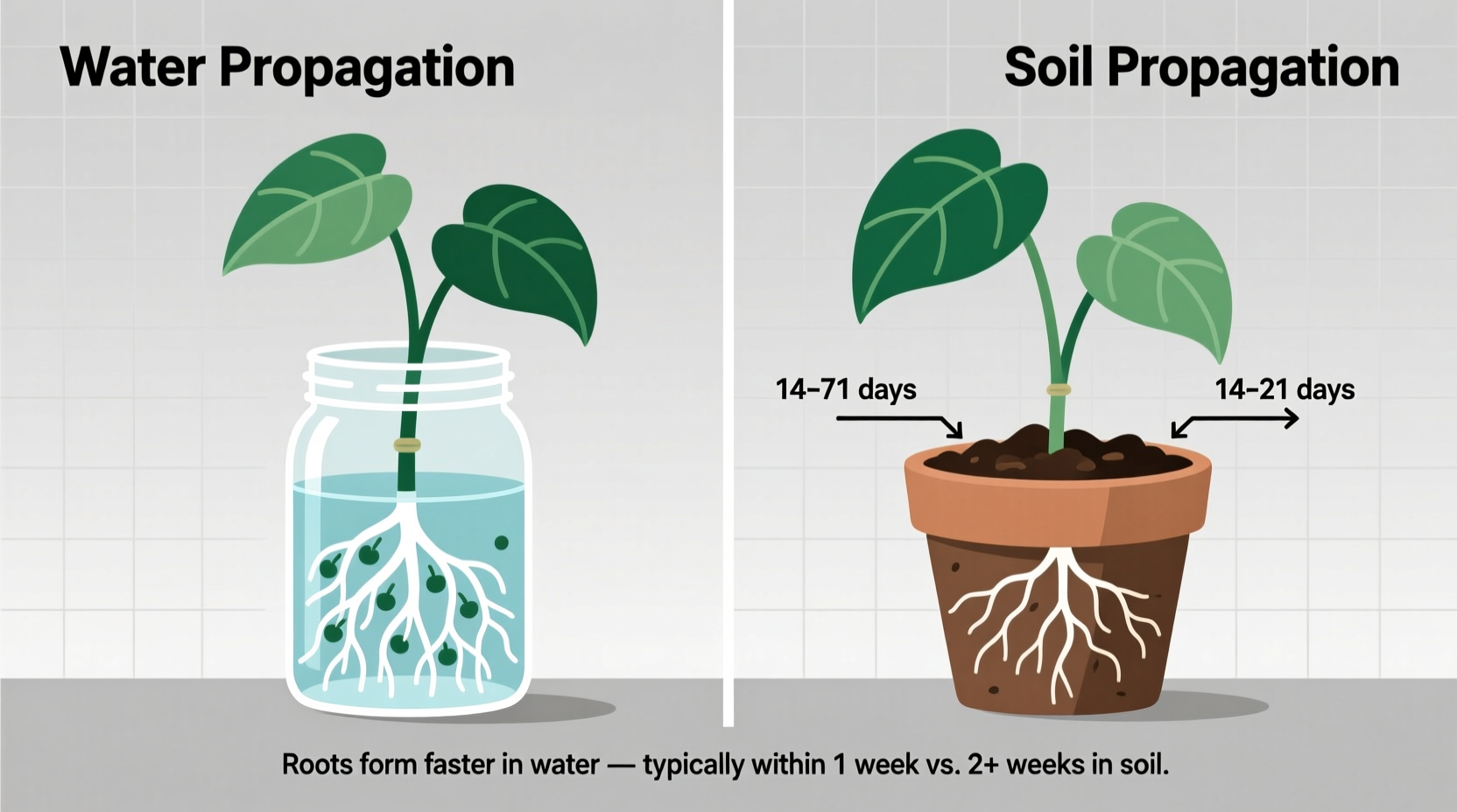 how to propagate pothos in water vs soil which roots faster