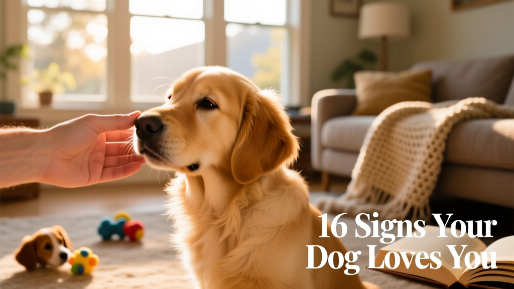 Puppy gently bumping noses with a person's hand, eyes soft and relaxed