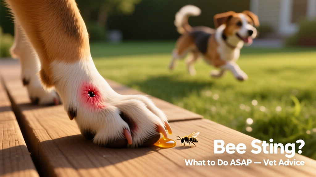 Close-up of a dog's paw with mild redness and slight swelling, indicating a recent bee sting