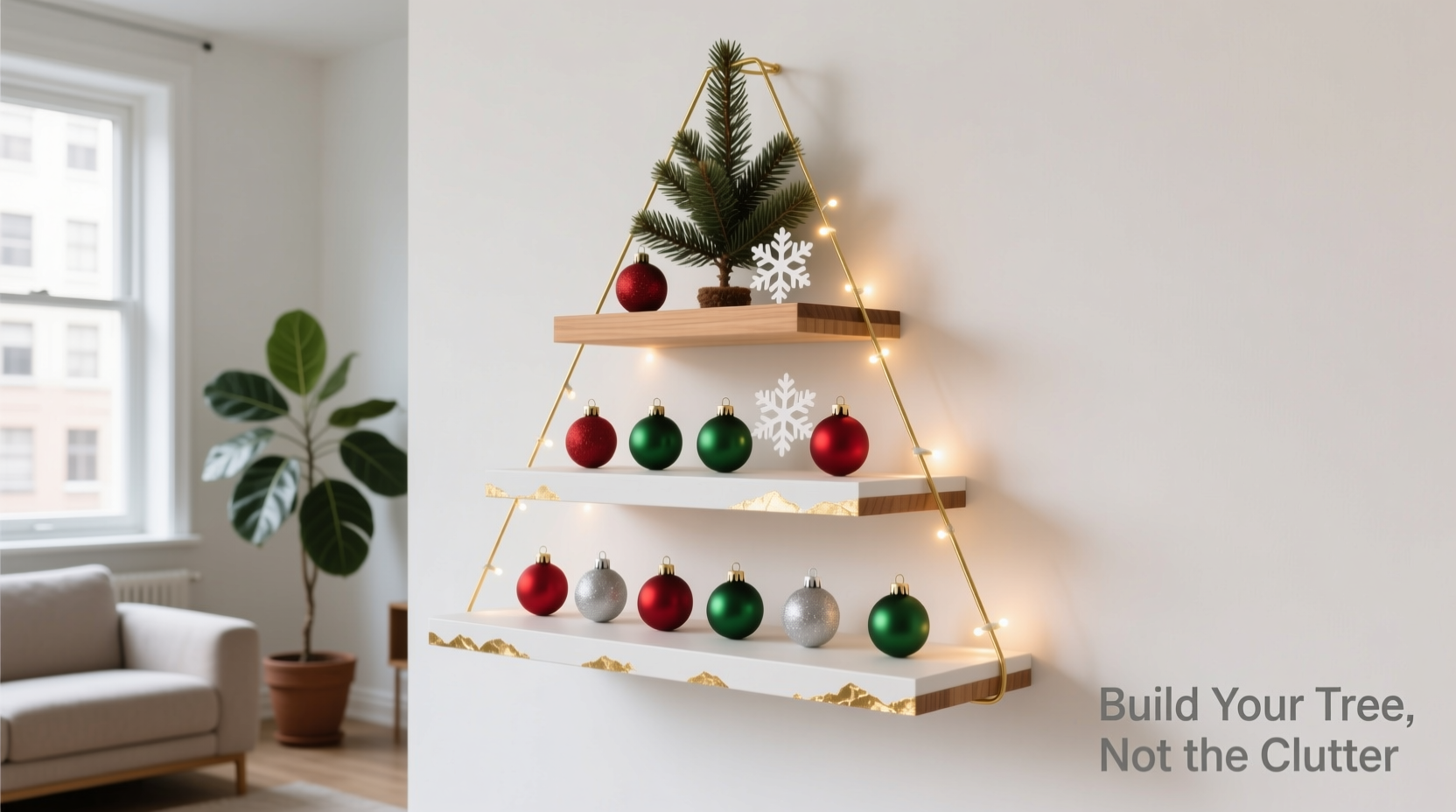how to build a floating shelf christmas tree for apartments with no floor space