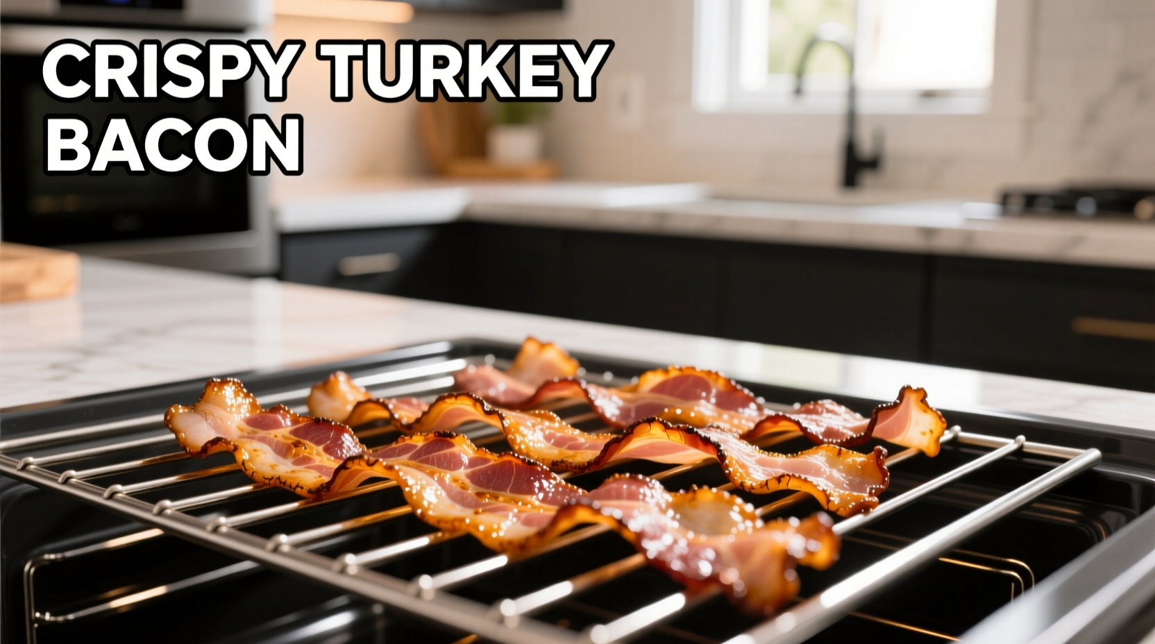 Crispy turkey bacon on oven rack