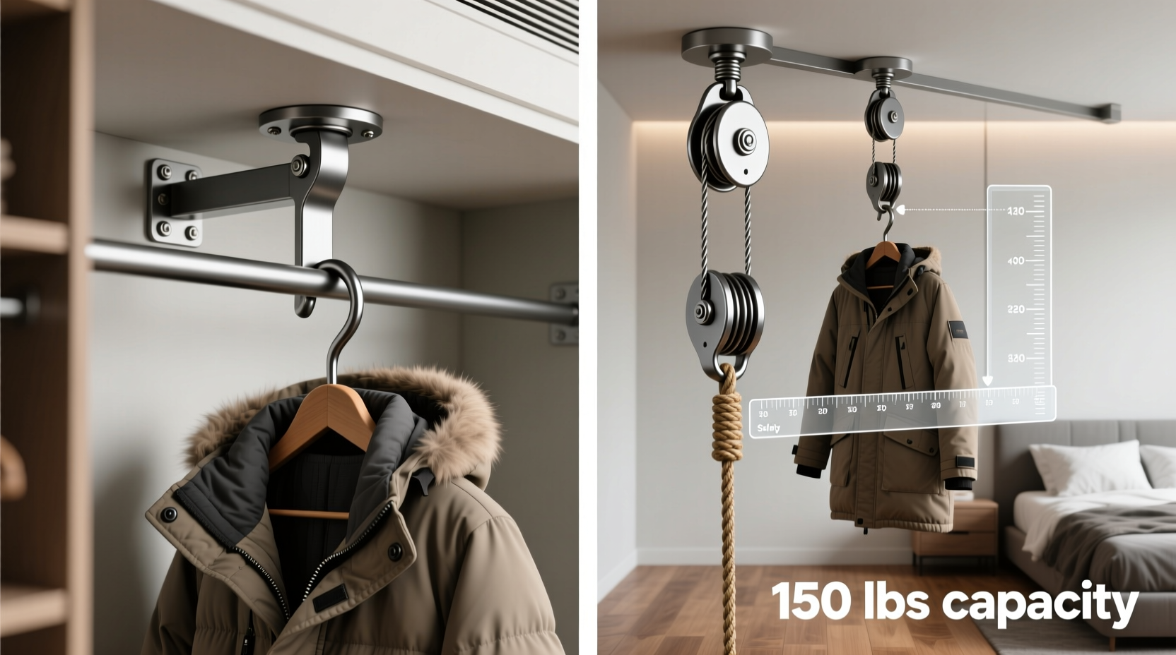 closet organization tips hook vs pulley for heavy parkas