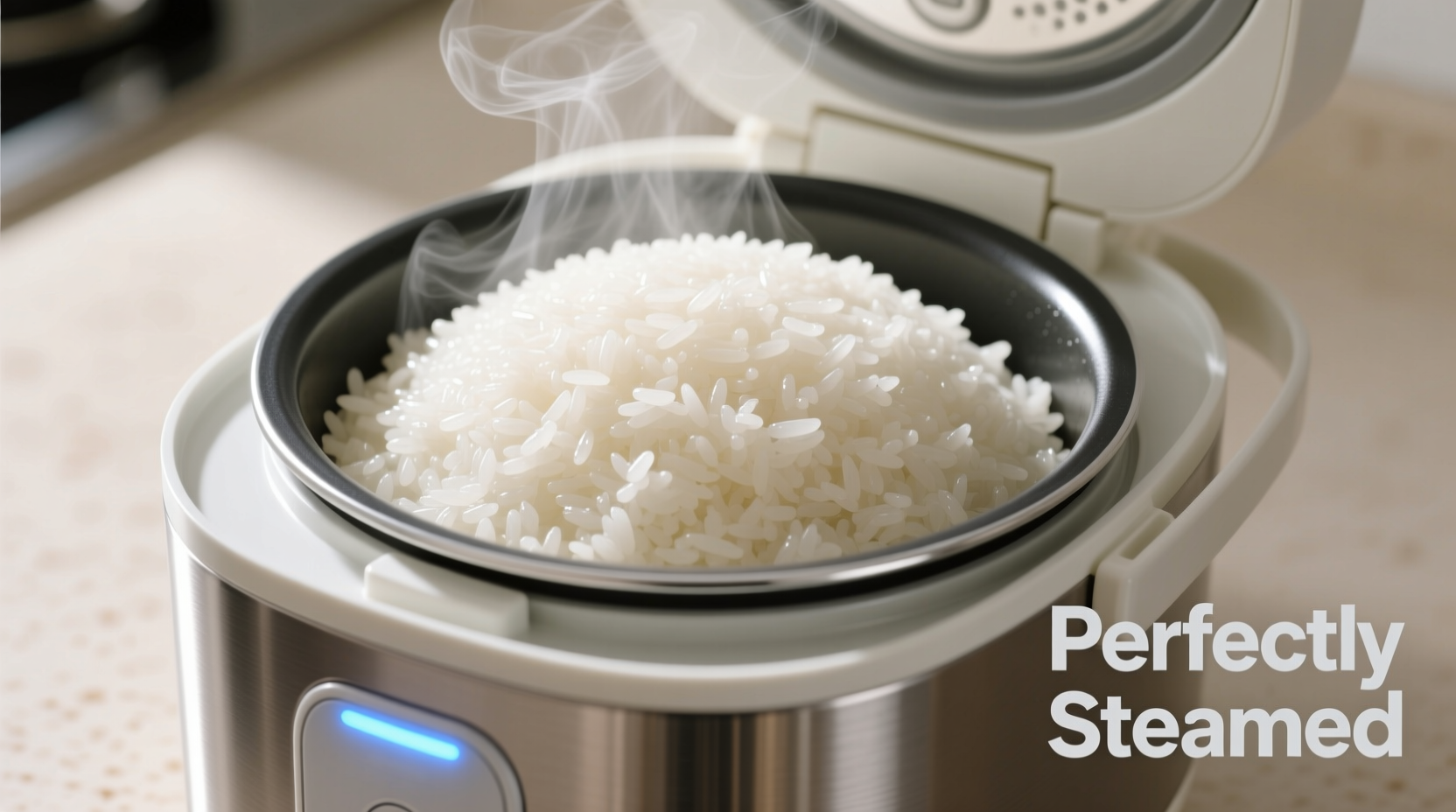 Perfectly steamed white rice in rice cooker