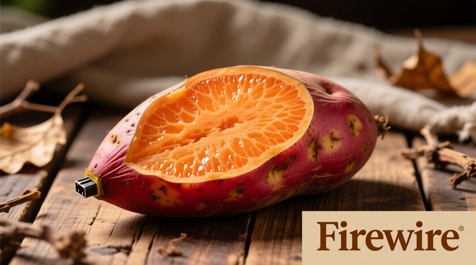 Firewire sweet potato variety showing deep orange flesh and red skin