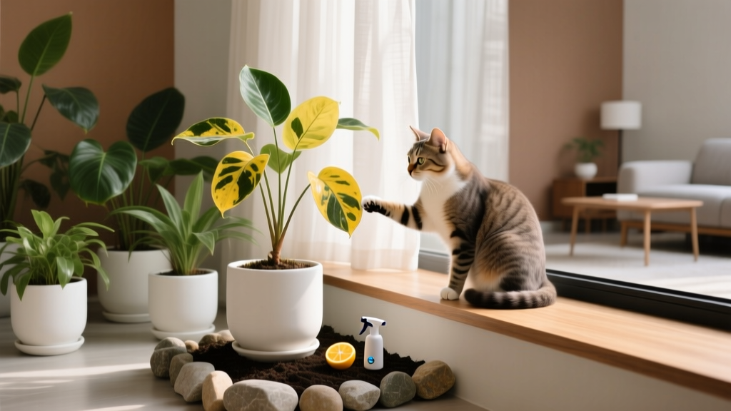 Keep Cats Off Indoor Plants with Yellow Leaves