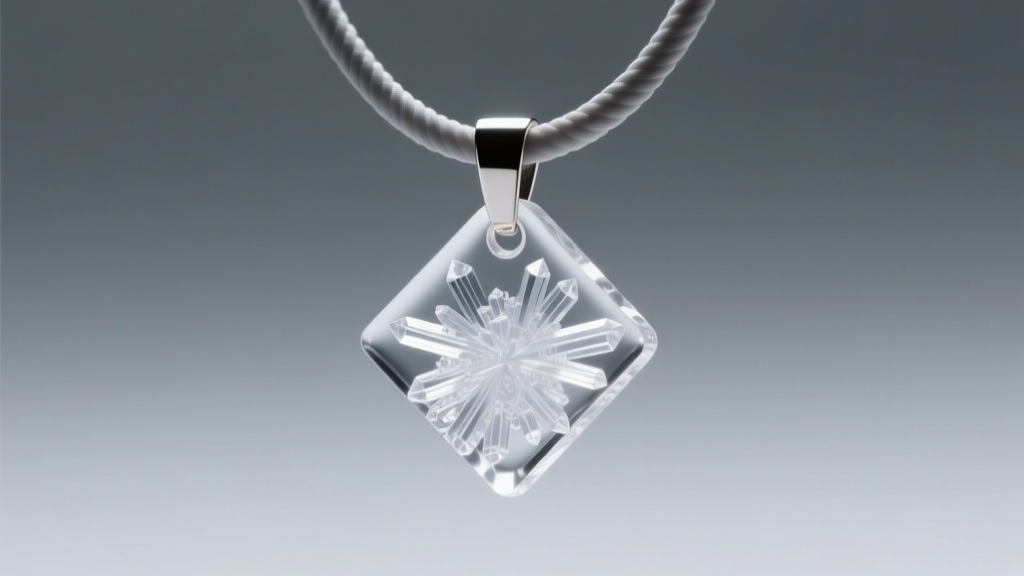 Macro shot of a PEEK polymer pendant on a silicone cord, highlighting the non-metallic texture under bright clinical lighting