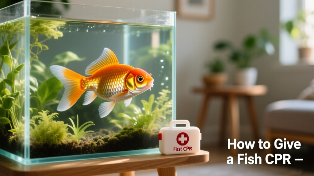 Close-up of a healthy goldfish swimming in a well-lit, clean aquarium with live plants