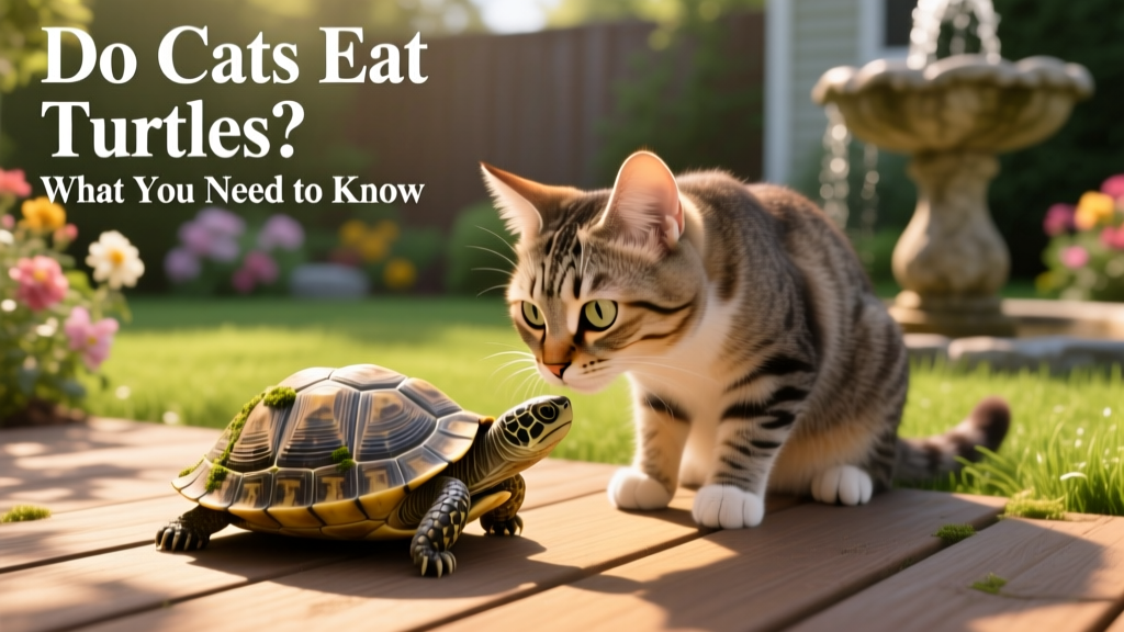 A domestic cat curiously sniffing a small turtle in a backyard setting