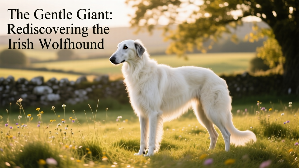white irish wolfhound sitting on grass