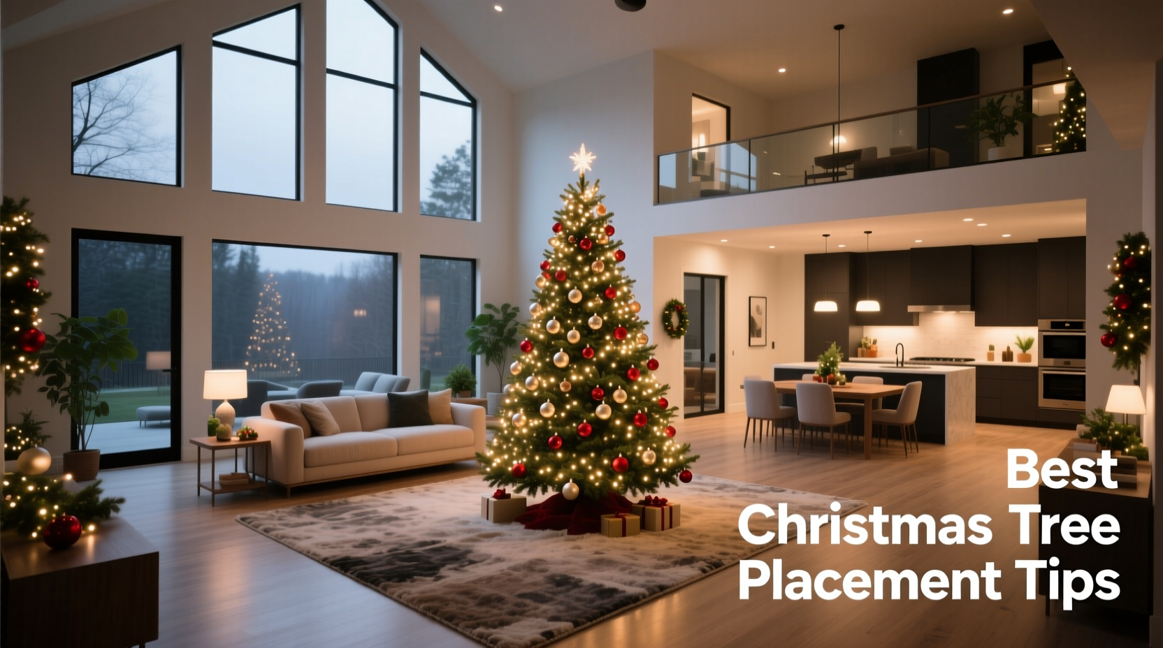 how to choose the best location for your christmas tree in open floor plans