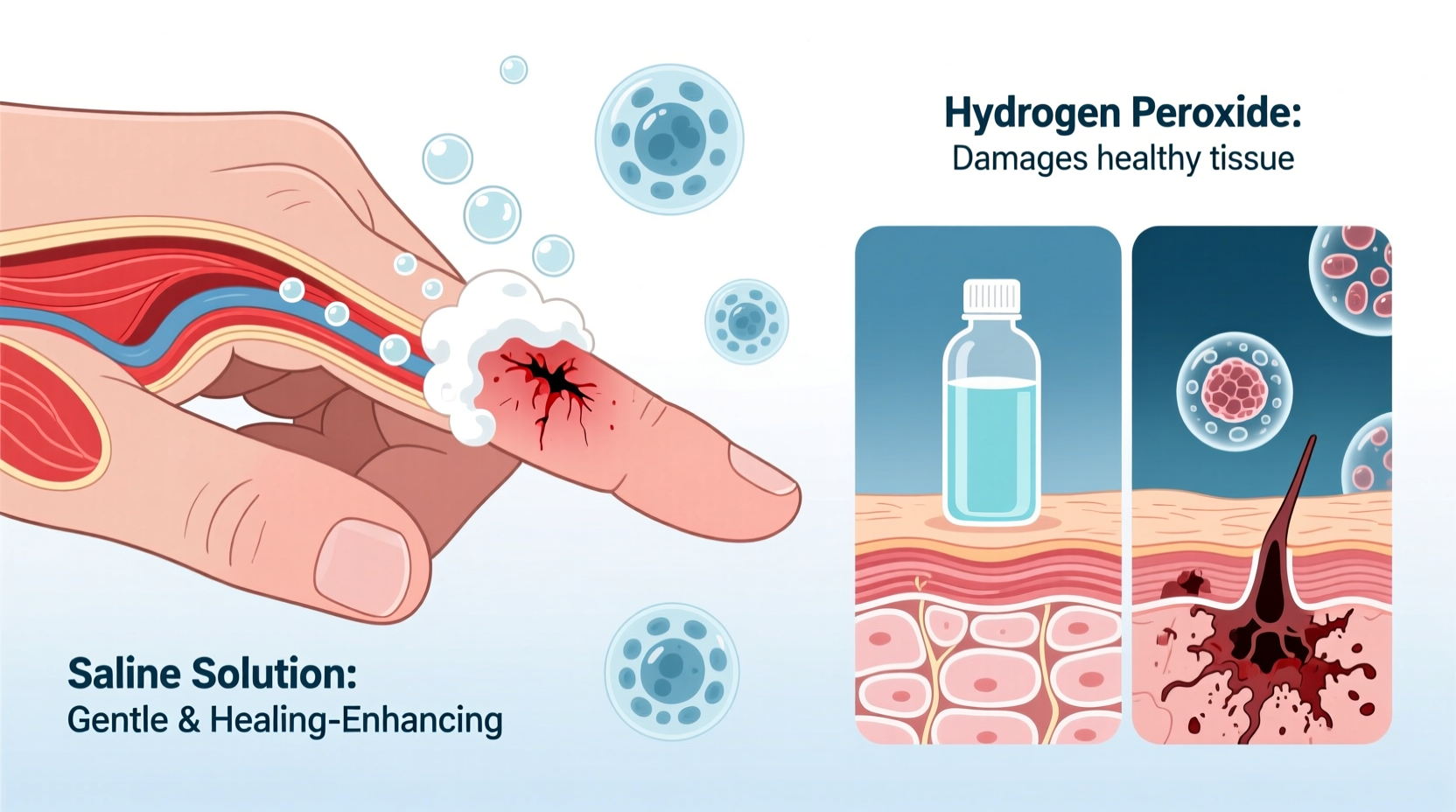 is it safe to use hydrogen peroxide on cuts or does it delay healing