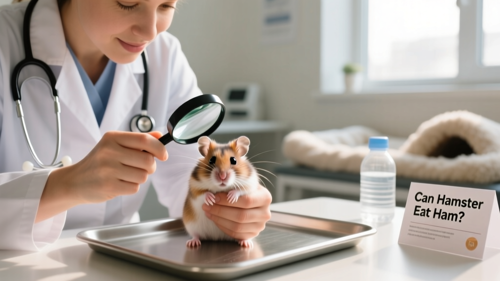 Veterinarian gently examining a dwarf hamster during a routine wellness check