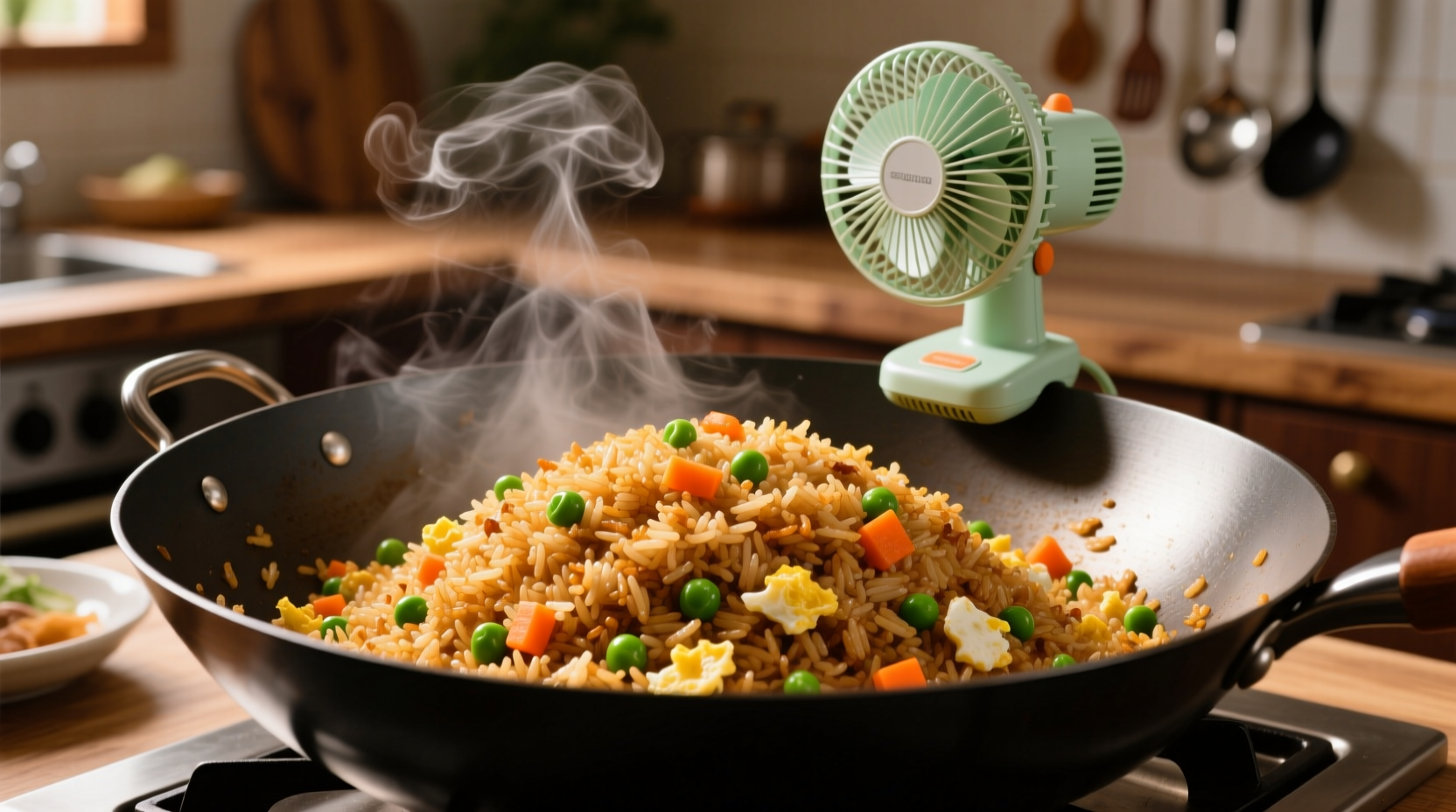 make perfect fried rice with help from a small fan