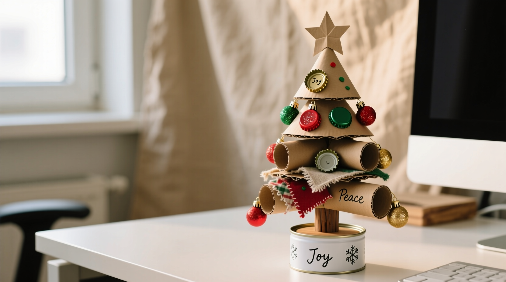 how to build a mini christmas tree for desk decor using recycled materials