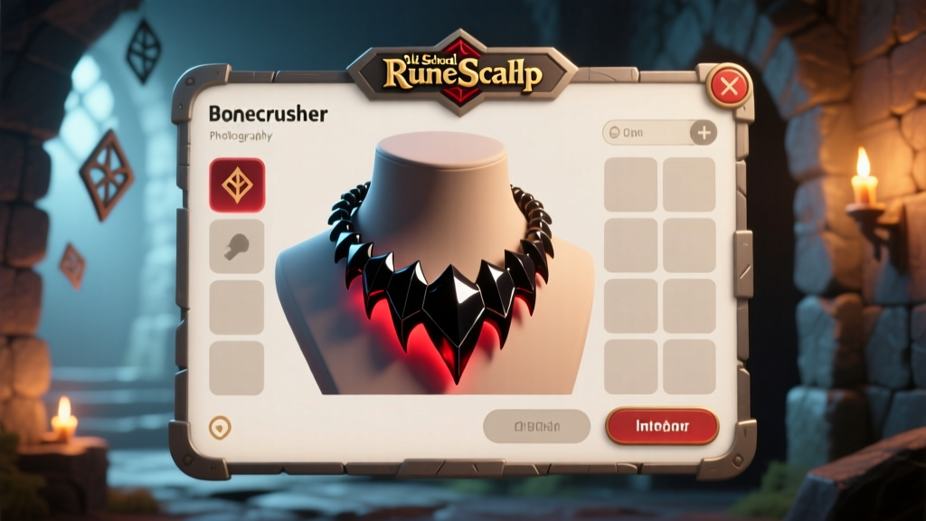 Digital illustration of an Old School RuneScape inventory interface showing the bonecrusher necklace equipped in the neck slot.