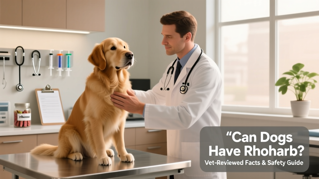 Veterinarian gently examining a calm, seated dog in a clinic setting, with medical tools visible in the background