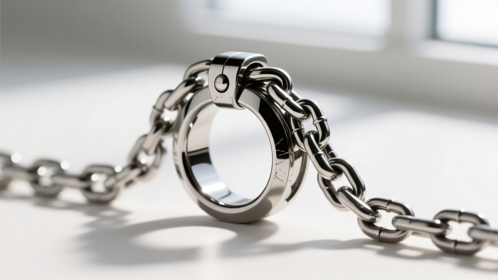A 2.0mm stainless steel box chain threaded through a heavy tungsten carbide ring, highlighting the robust bail and clasp.