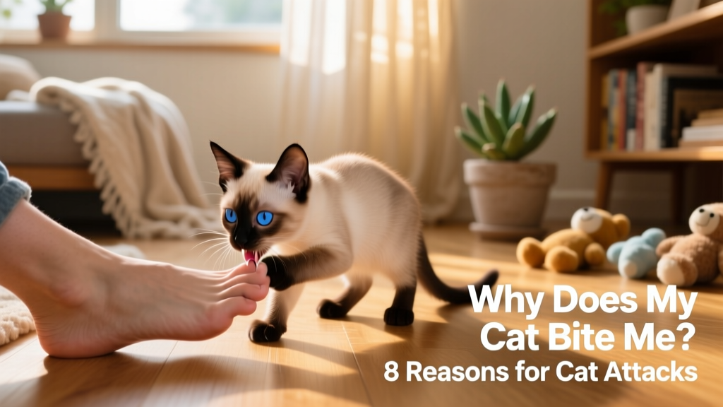 Siamese kitten gently nipping at a person's toes during playful interaction