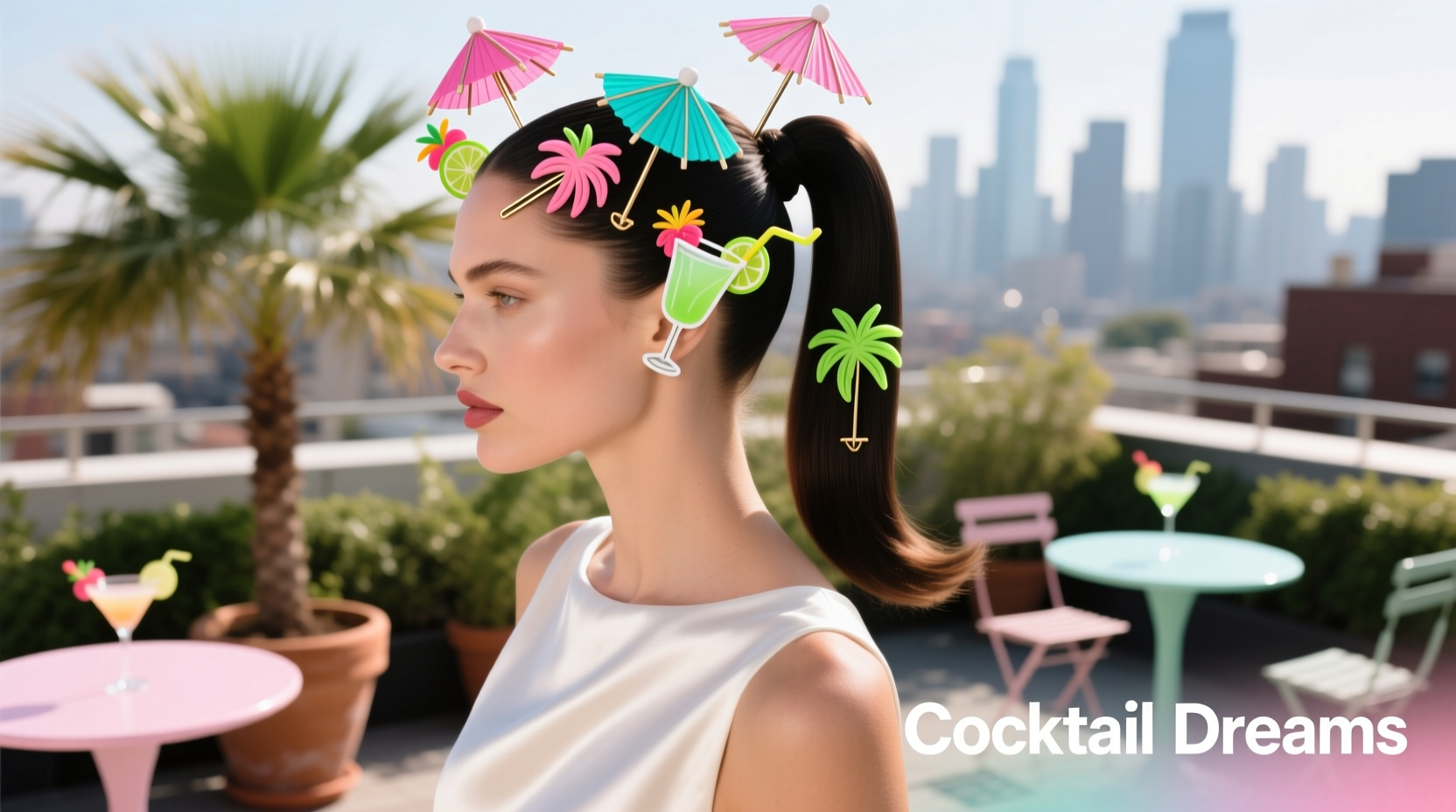how to style hairpins shaped like cocktail umbrellas fashion trend
