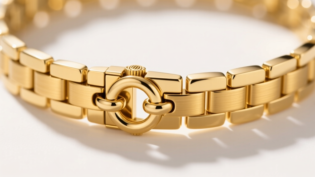 Close-up of a heavy 18k yellow gold mariner link necklace featuring a secure box clasp with a figure-eight safety catch detail
