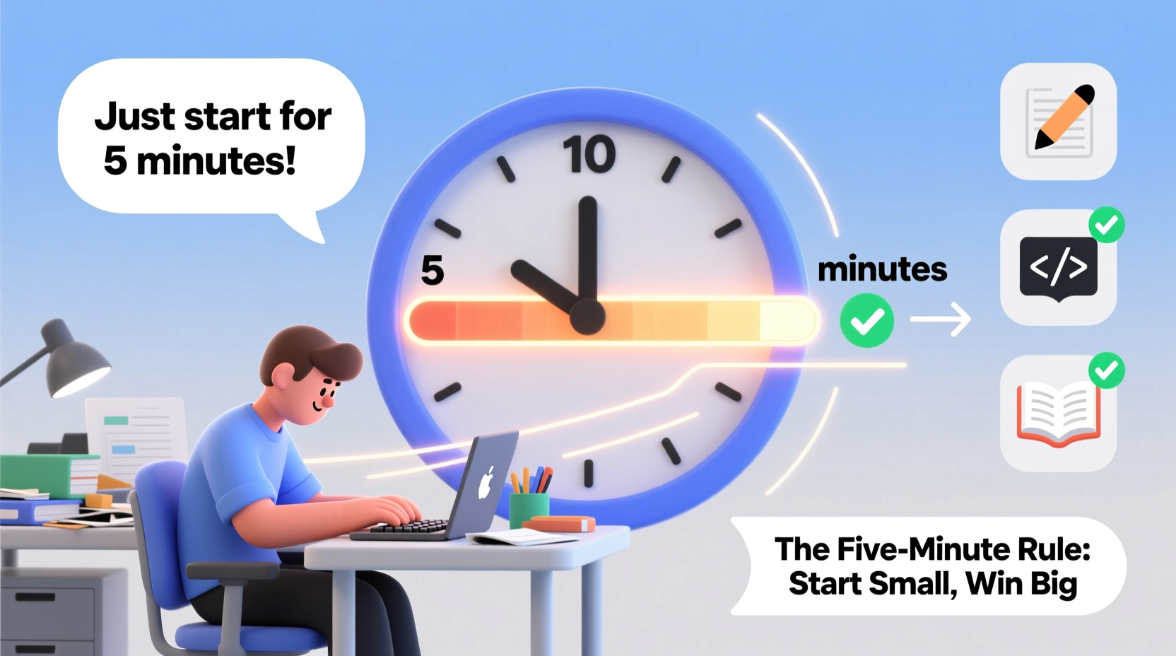 how to beat procrastination using the five minute rule trick