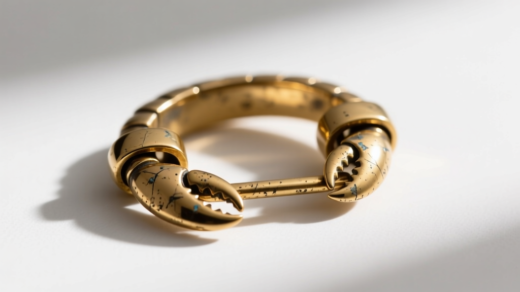 Close-up of a fashion jewelry lobster clasp revealing brass base metal showing through worn gold-tone flash plating at hinge