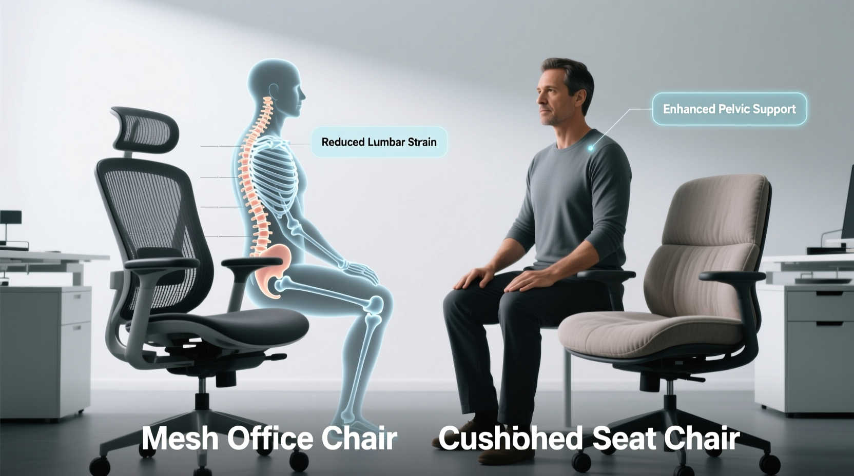 mesh office chairs vs cushioned seats which prevents back pain better