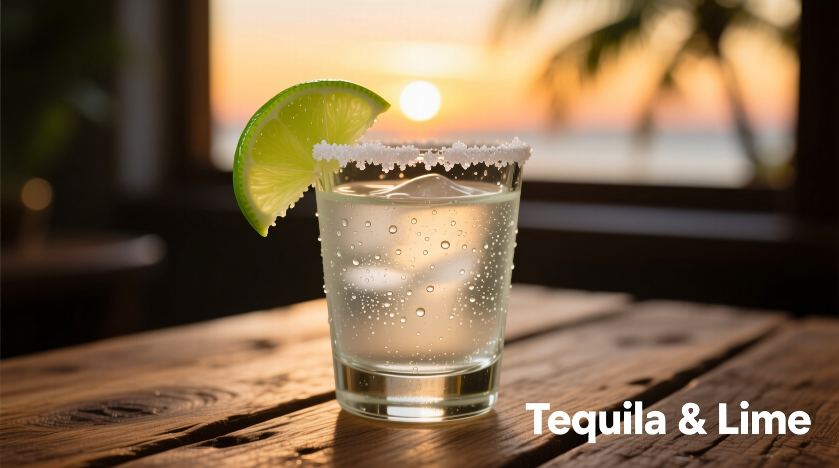 Glass of tequila with lime and salt