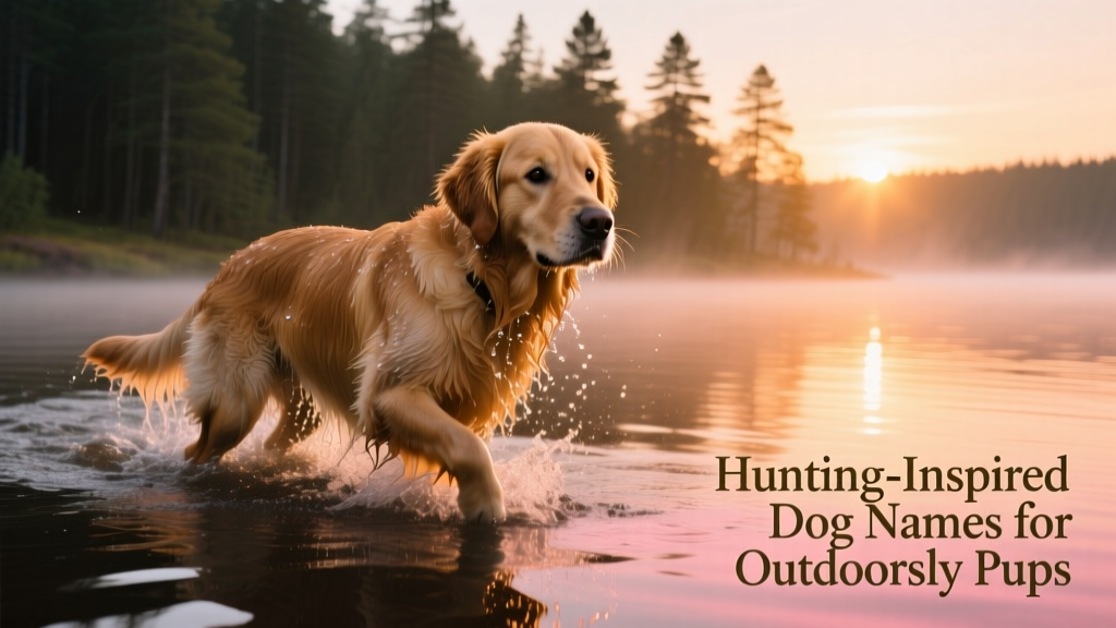 A powerful, wet-coated retriever emerging confidently from a lake at sunrise