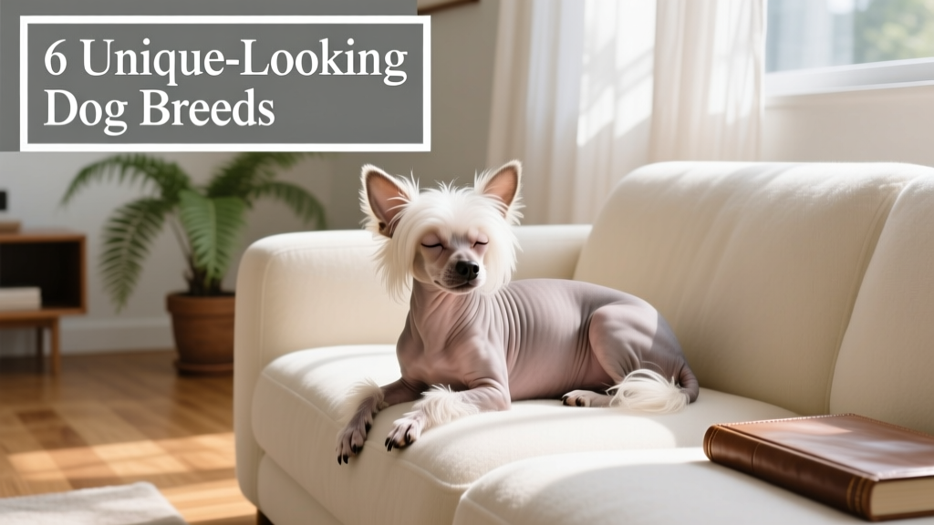 A small Chinese Crested dog—half hairless, half powderpuff—snuggling on a cozy sofa