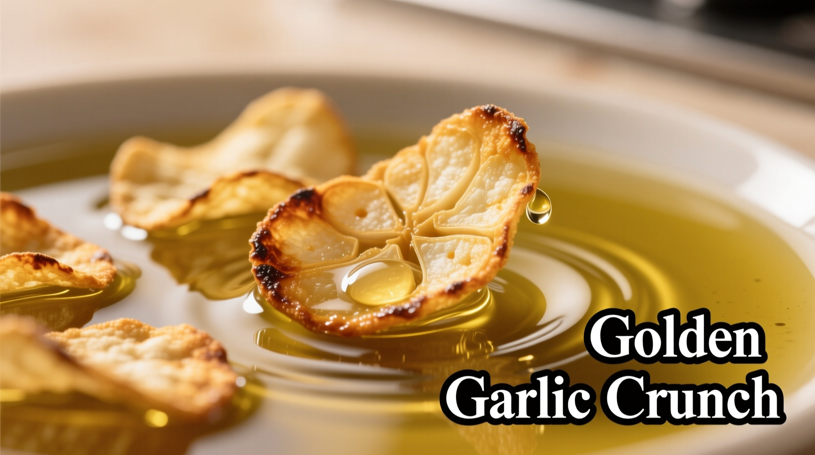 Golden fried garlic chips in olive oil