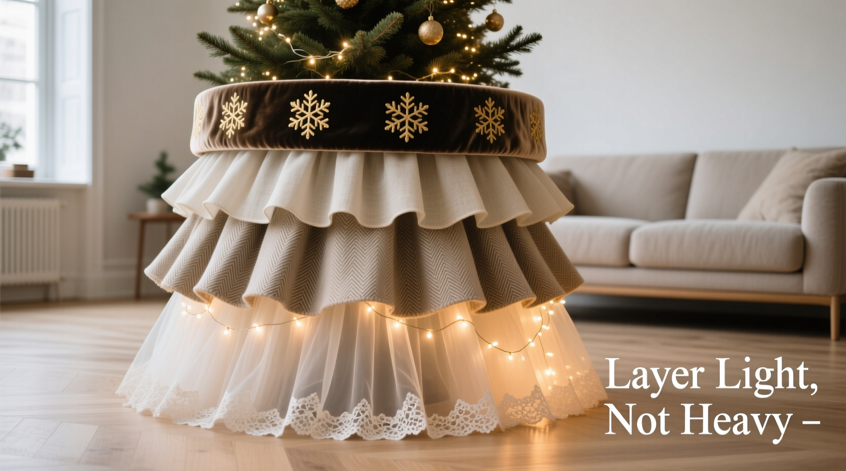 how to layer christmas tree skirts for texture and visual depth without bulk