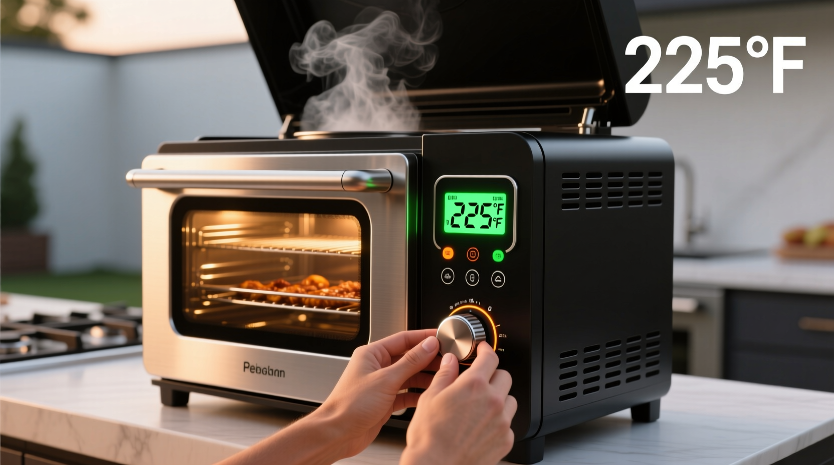 Smoker temperature control demonstration with digital thermometer