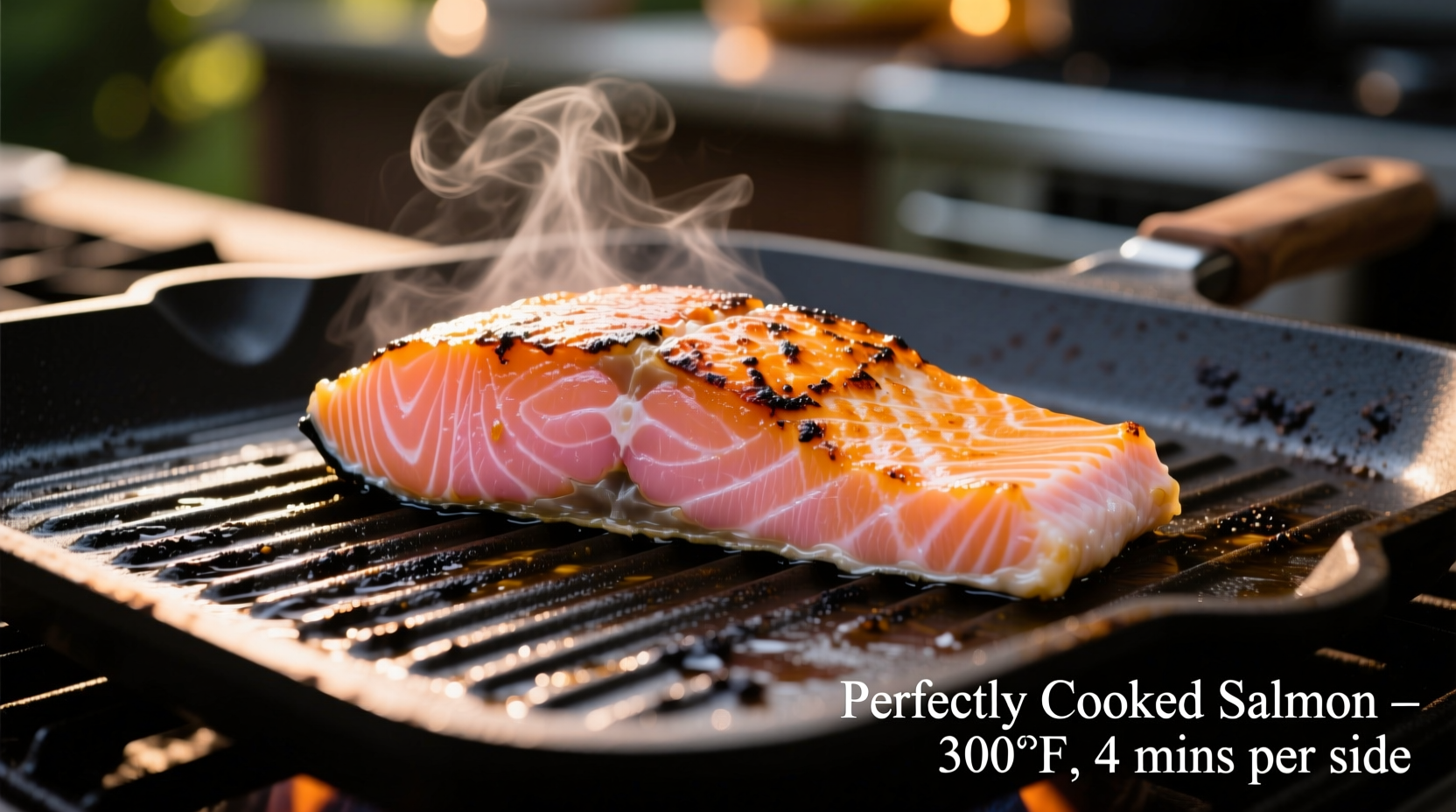 Perfectly cooked salmon on Blackstone griddle with crispy skin