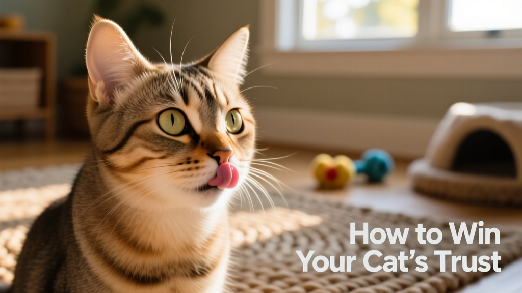 Close-up of a relaxed cat licking its lips, suggesting anticipation or interest