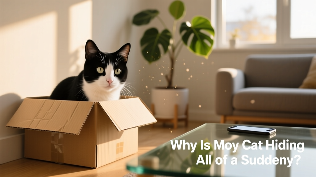 A cat hiding in a cardboard box