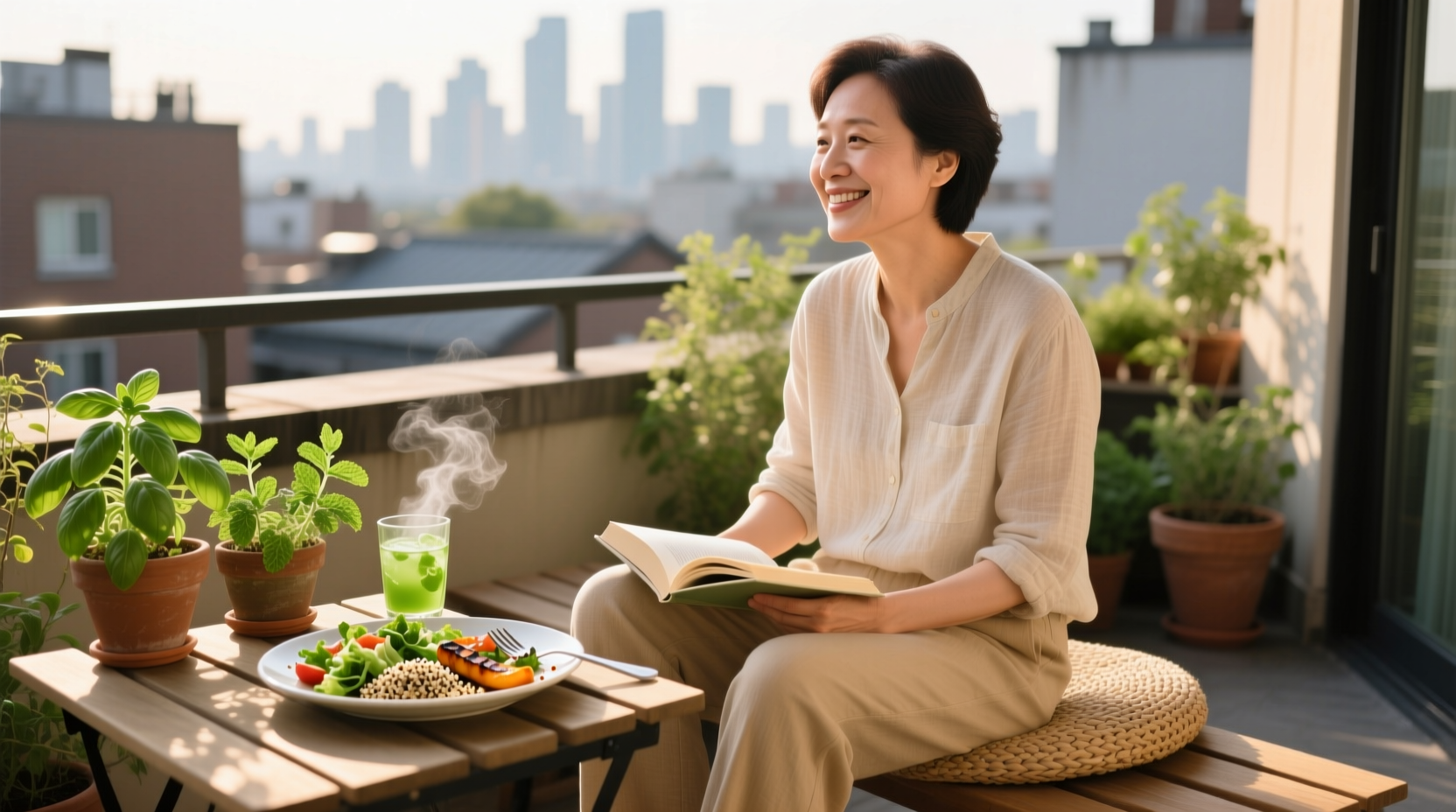 Person comfortably sitting after eating healthy meal
