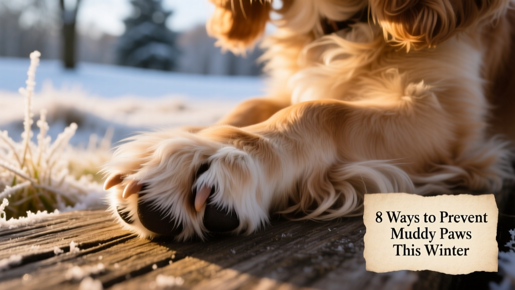 Close-up of a dog's paw with neatly trimmed fur between the pads