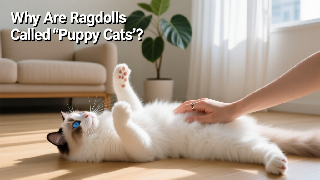 A relaxed Ragdoll cat lying on its back, paws up, being gently stroked by a hand