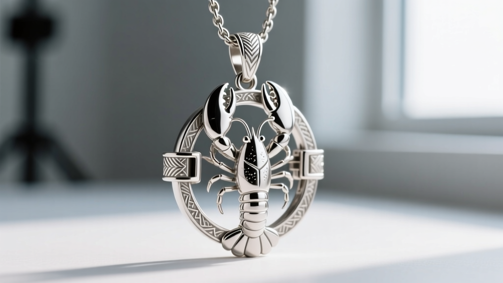 Detailed view of a platinum lobster clasp and jump ring mechanism securing a heavy graduation pendant, shot with a macro lens