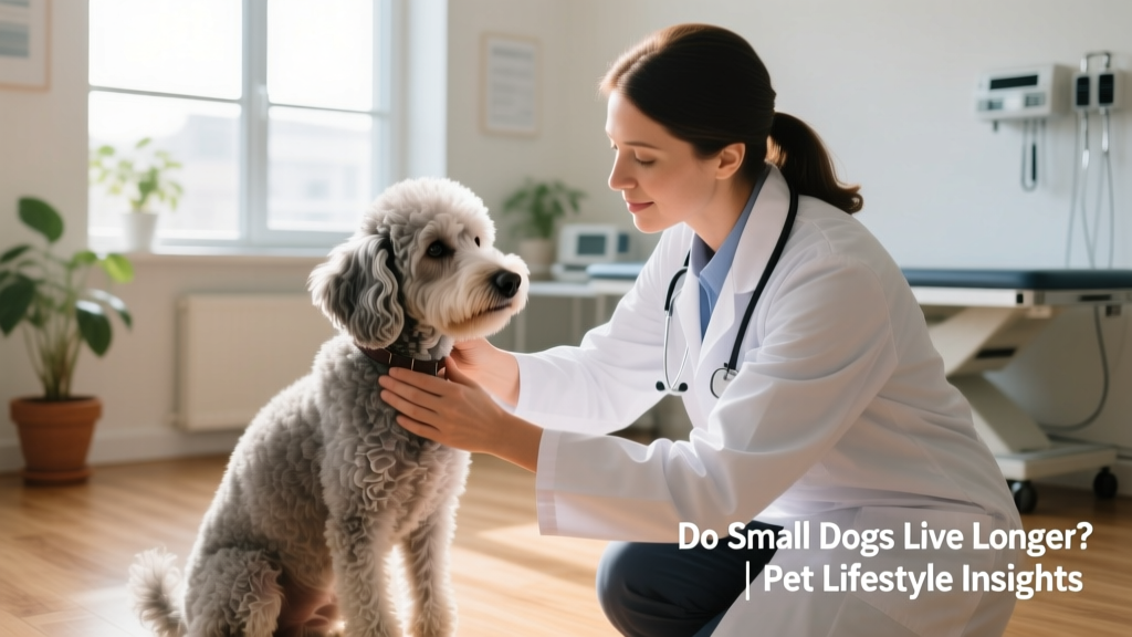 Veterinarian gently examining a senior Toy Poodle during a wellness checkup