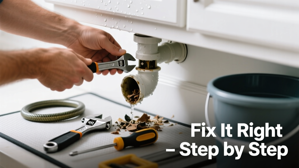 Fixing a Gutter Downspout Clogged in the Kitchen