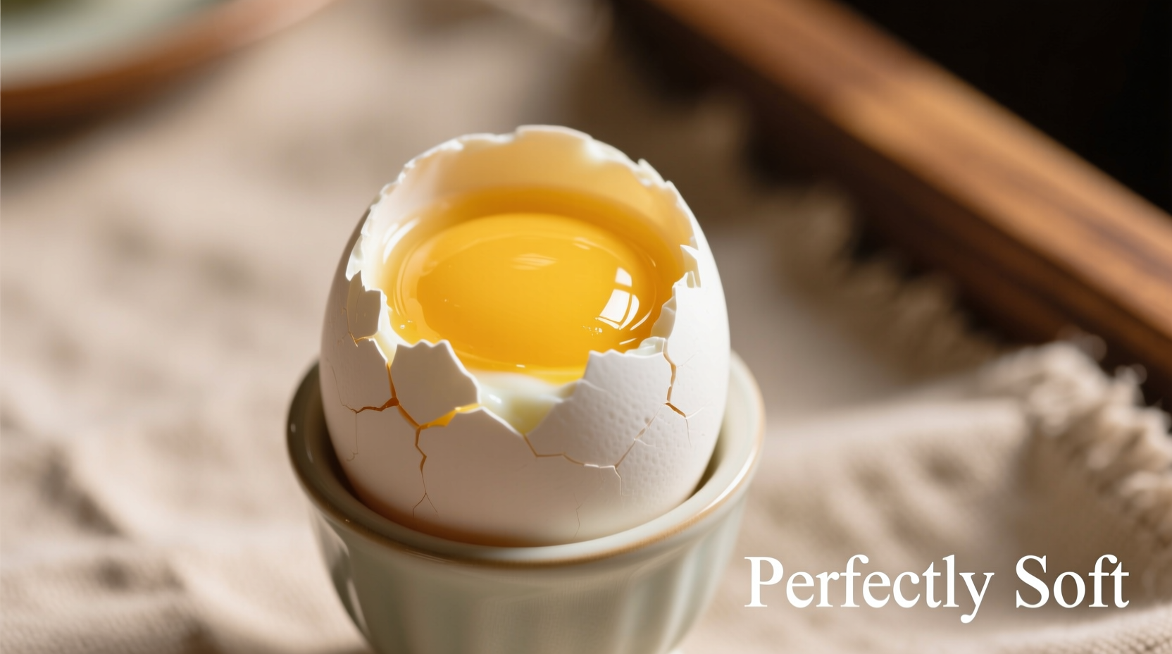 Perfect soft boiled egg with creamy yolk in egg cup
