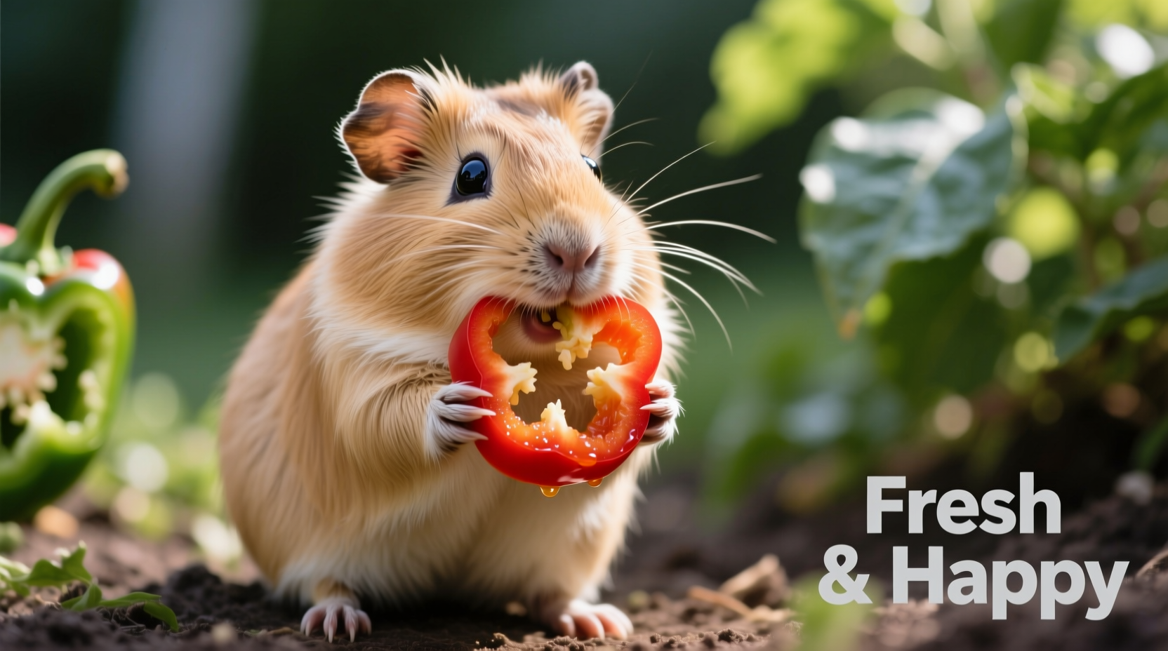 Guinea pig eating fresh bell pepper slices