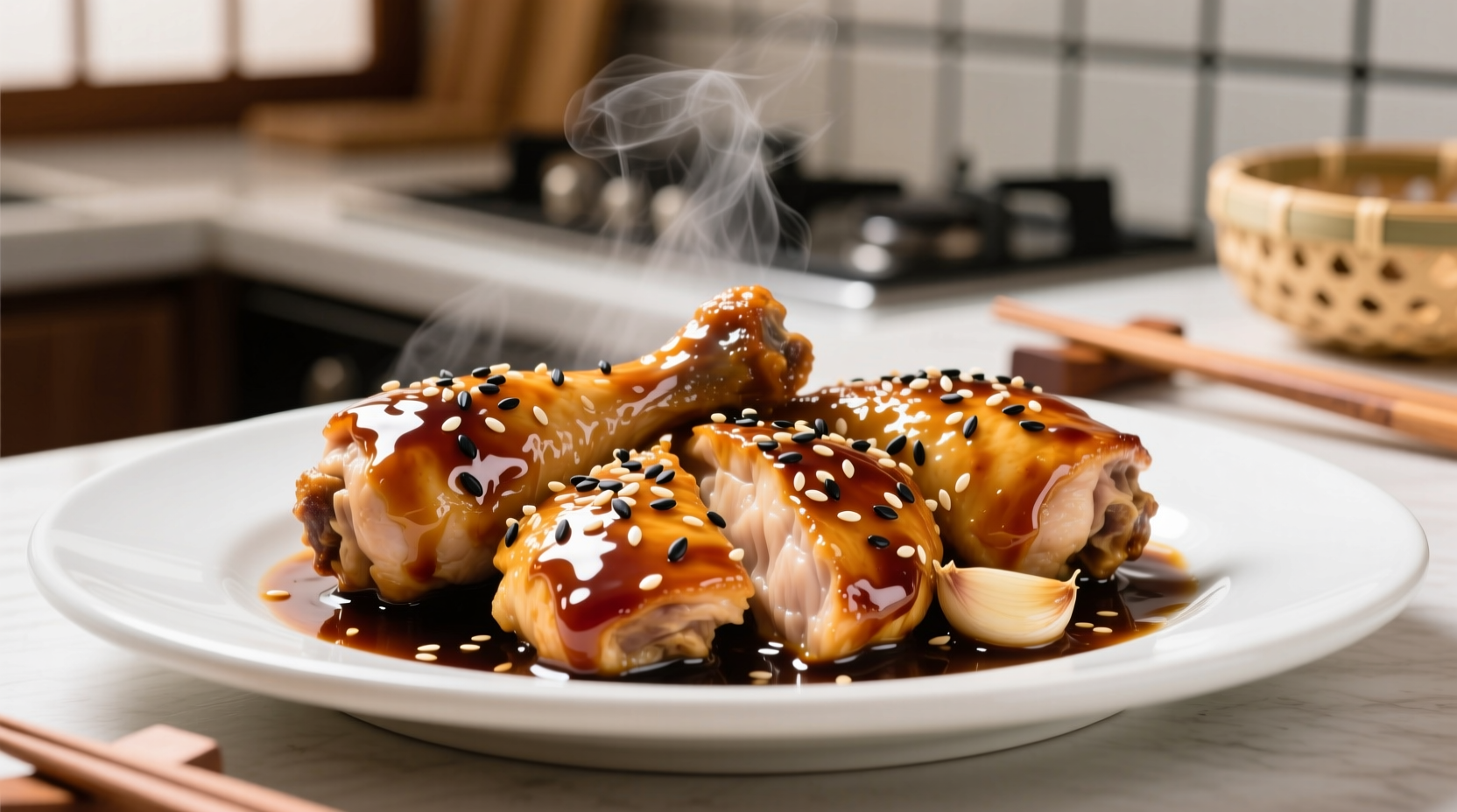 Perfectly glazed chicken teriyaki with sesame seeds