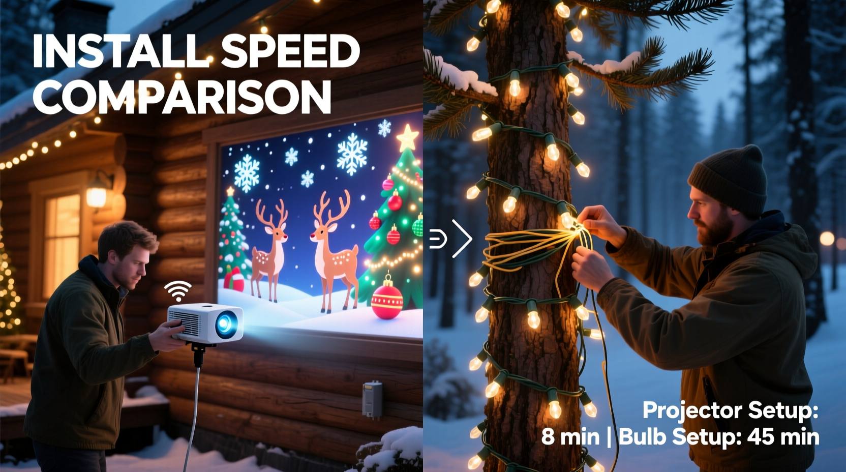 outdoor projector christmas lights vs traditional bulb setups which installs faster