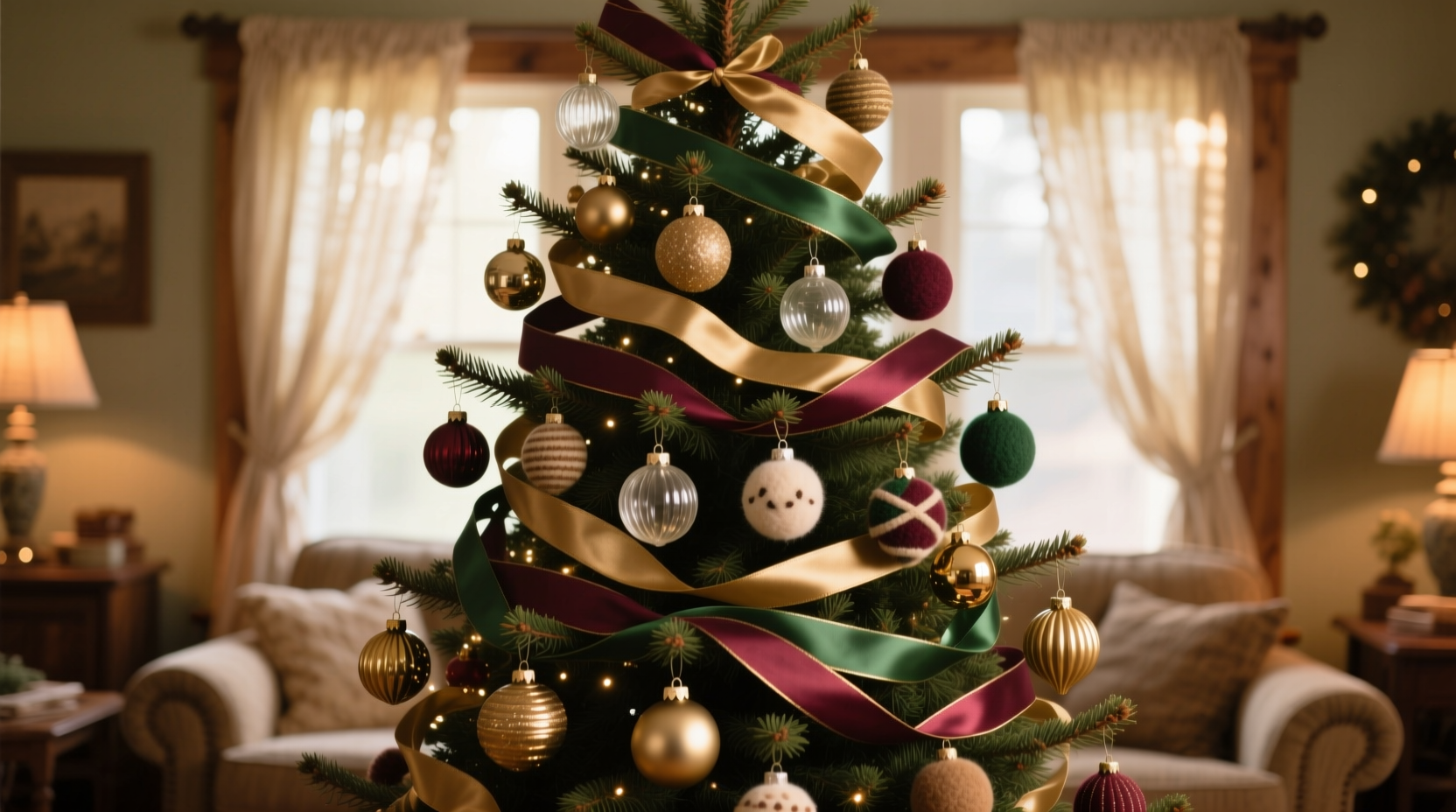 how to make your christmas tree look fuller using only existing ornaments and thrifted ribbons