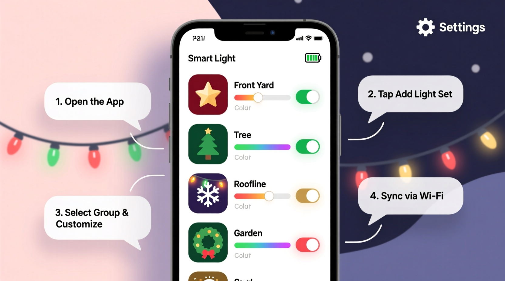 how to use an app to control multiple sets of smart christmas lights