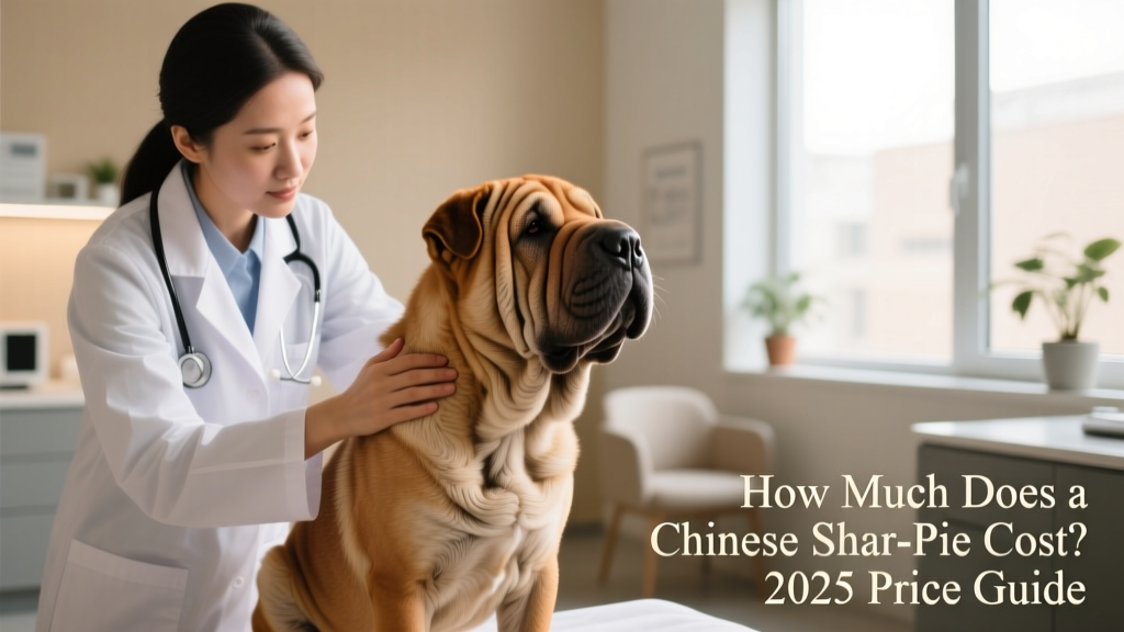Veterinarian gently examining a Shar-Pei's skin folds during a routine checkup